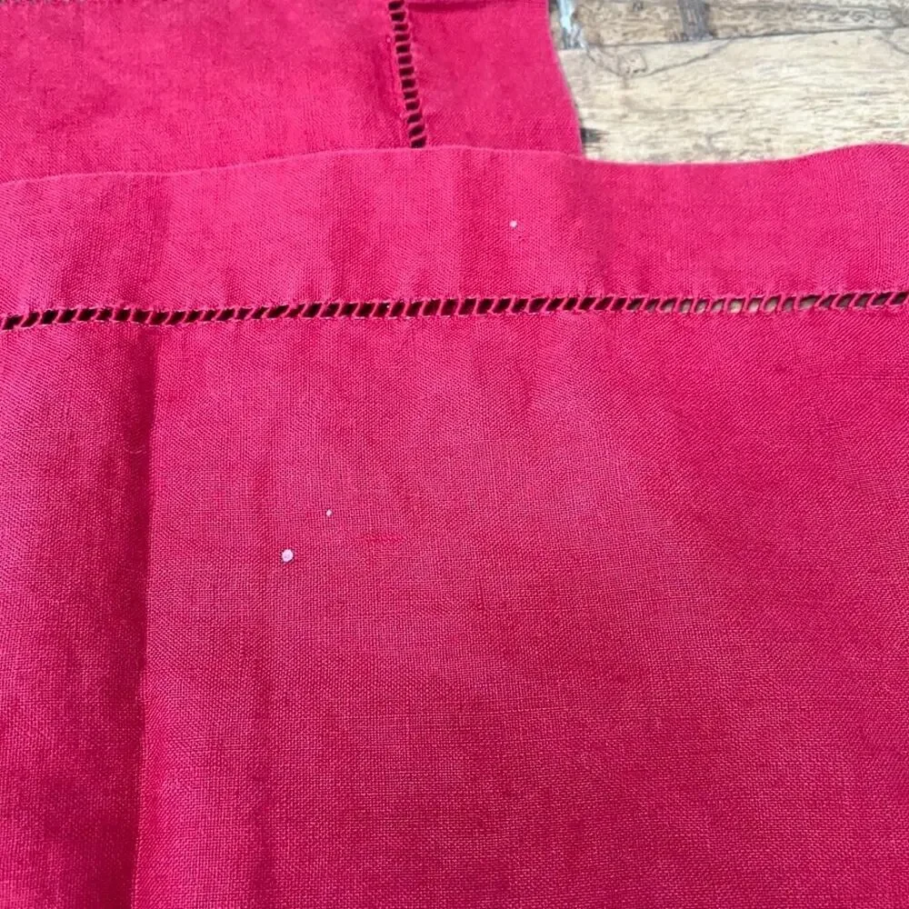 Pottery Barn Hemstitch Linen Square Dinner Napkins Set of 3 Red 22